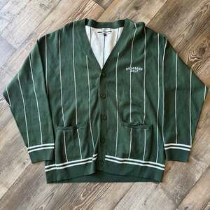 NWOT Devereux Golf 100% Cotton Pine Green Pinstripe Knit Cardigan Preppy